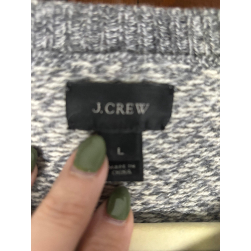 J Crew Herringbone Sweater Chevron Pullover Knit Lambswool Raglan Sleeve Gray L - Picture 7 of 11
